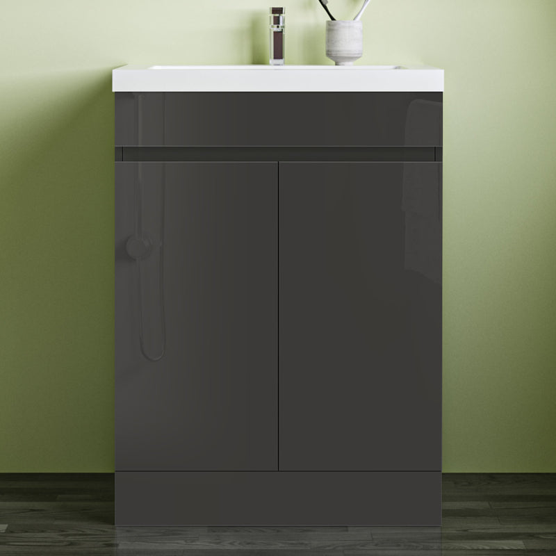 800x600mm Anthracite Vanity Unit With Storage Space|Soft Close Doors|White Artificial Stone Basin