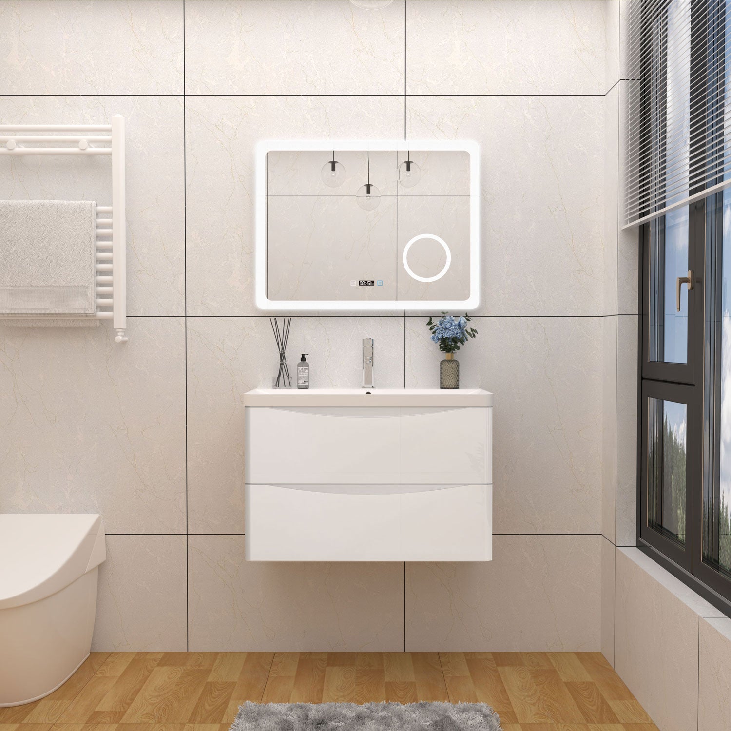 500/600/800mm Bathroom Vanity Units with Basin Gloss White Wall Hung