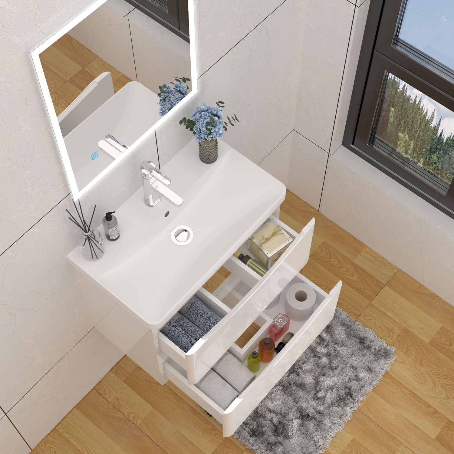 500/600/800mm Bathroom Vanity Units with Basin Gloss White Wall Hung
