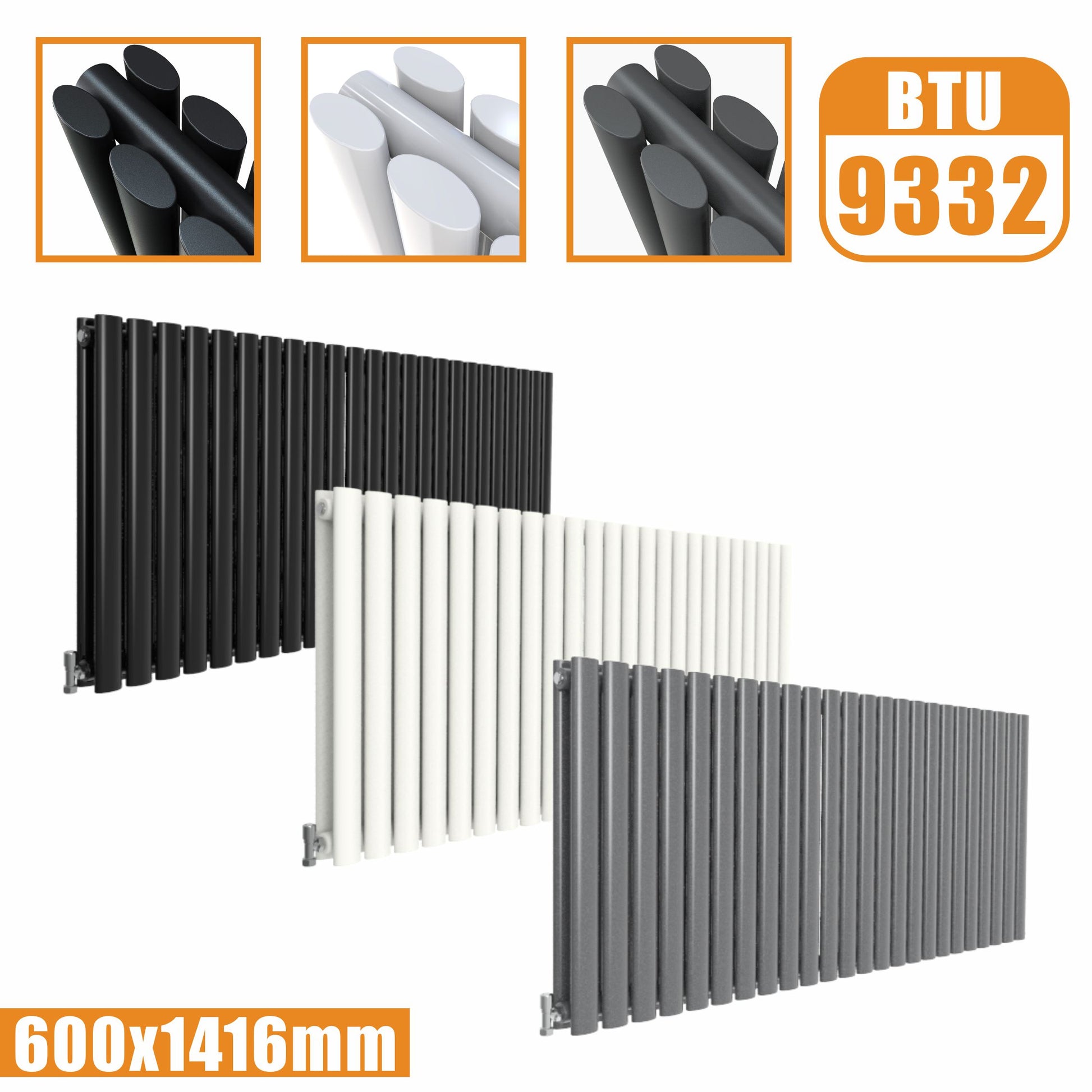 Horizontal Oval Column Anthracite & White Designer Central Heating Rad