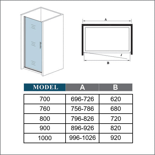 AICA Frameless Pivot Door stone Shower Tray 185cm