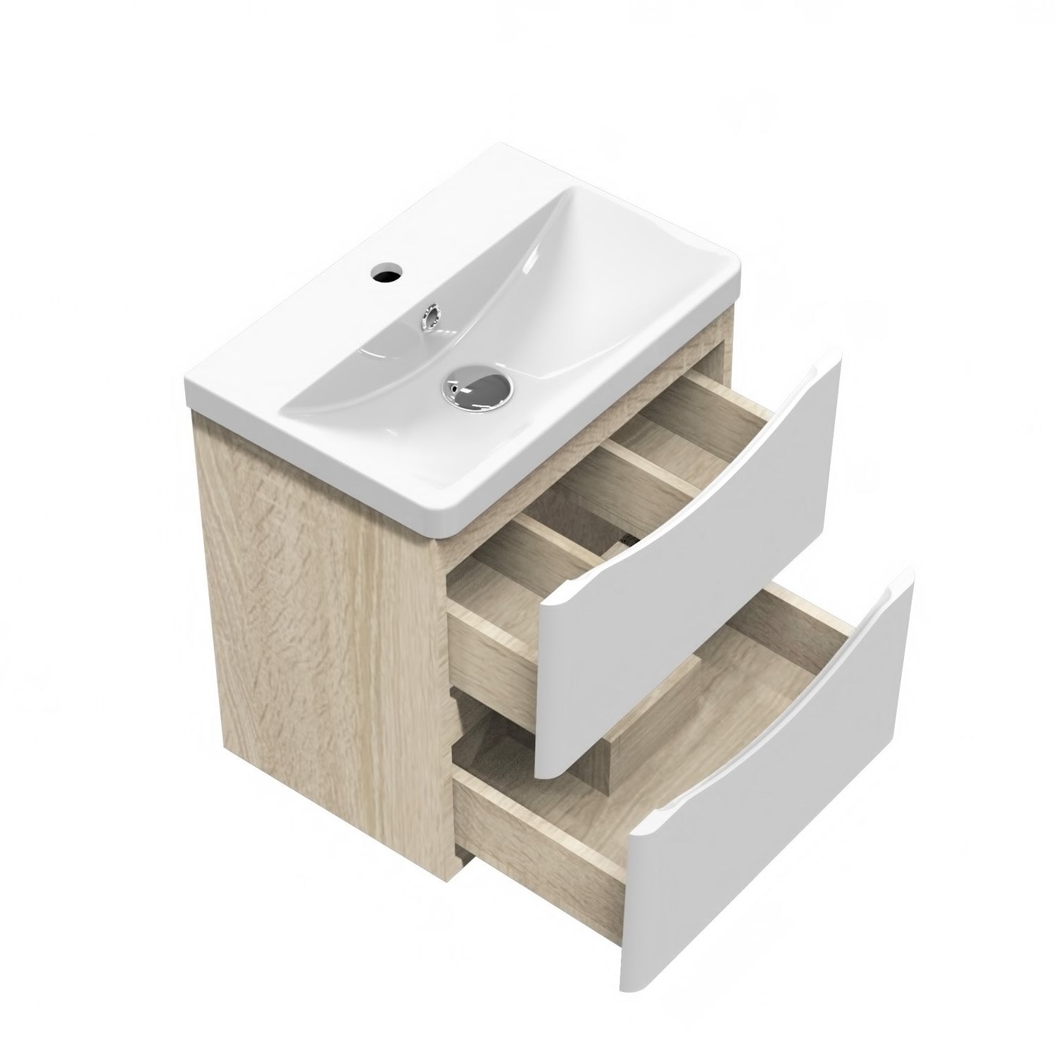 500/600/800mm Modern Bathroom Oak Vanity Unit with Basin Wall Hung