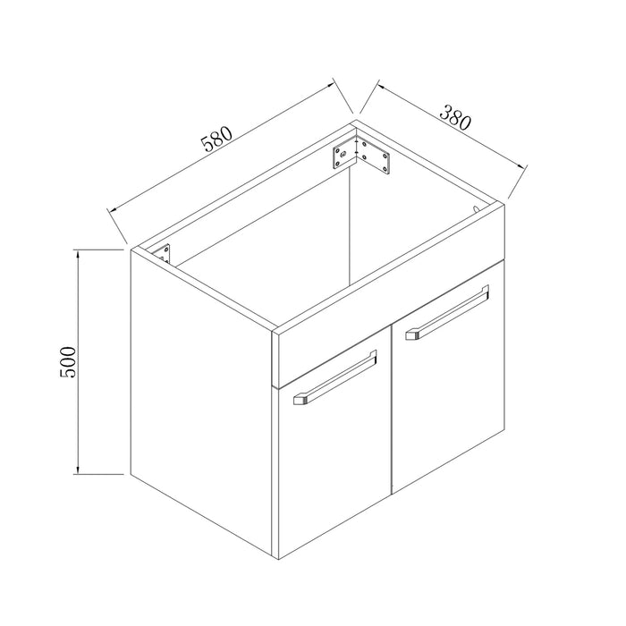 600mm Wall Hung Vanity Unit with Ceramic Basin-2 Doors,White