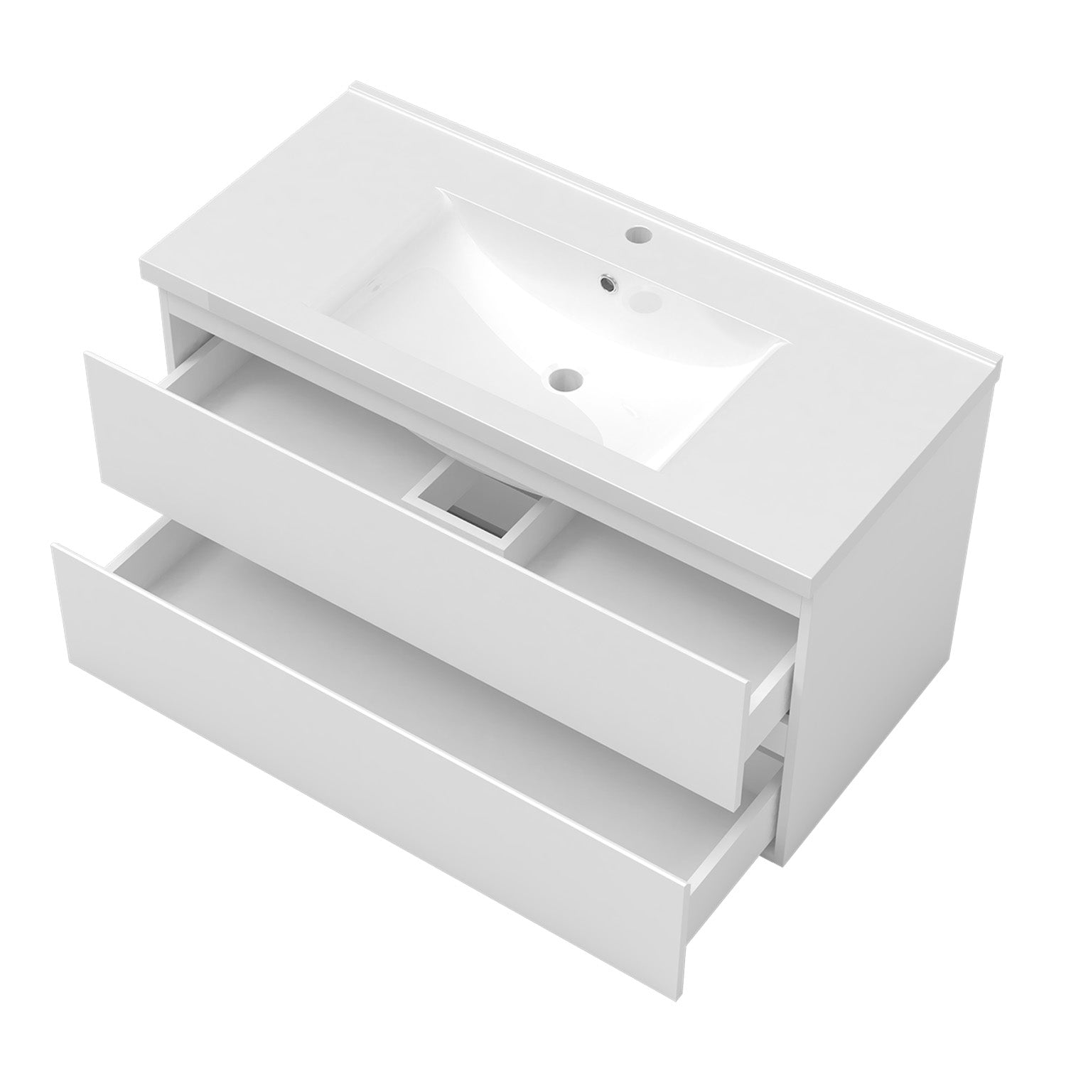 1000mm Wide Wall Mounted Vanity Units and Sink 2 Drawers - Matt White