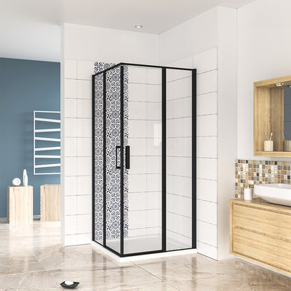 1850 Pivot Shower, AICA shower enclosure, 6 Easy Clean Tempered Clear Glass NANO Black