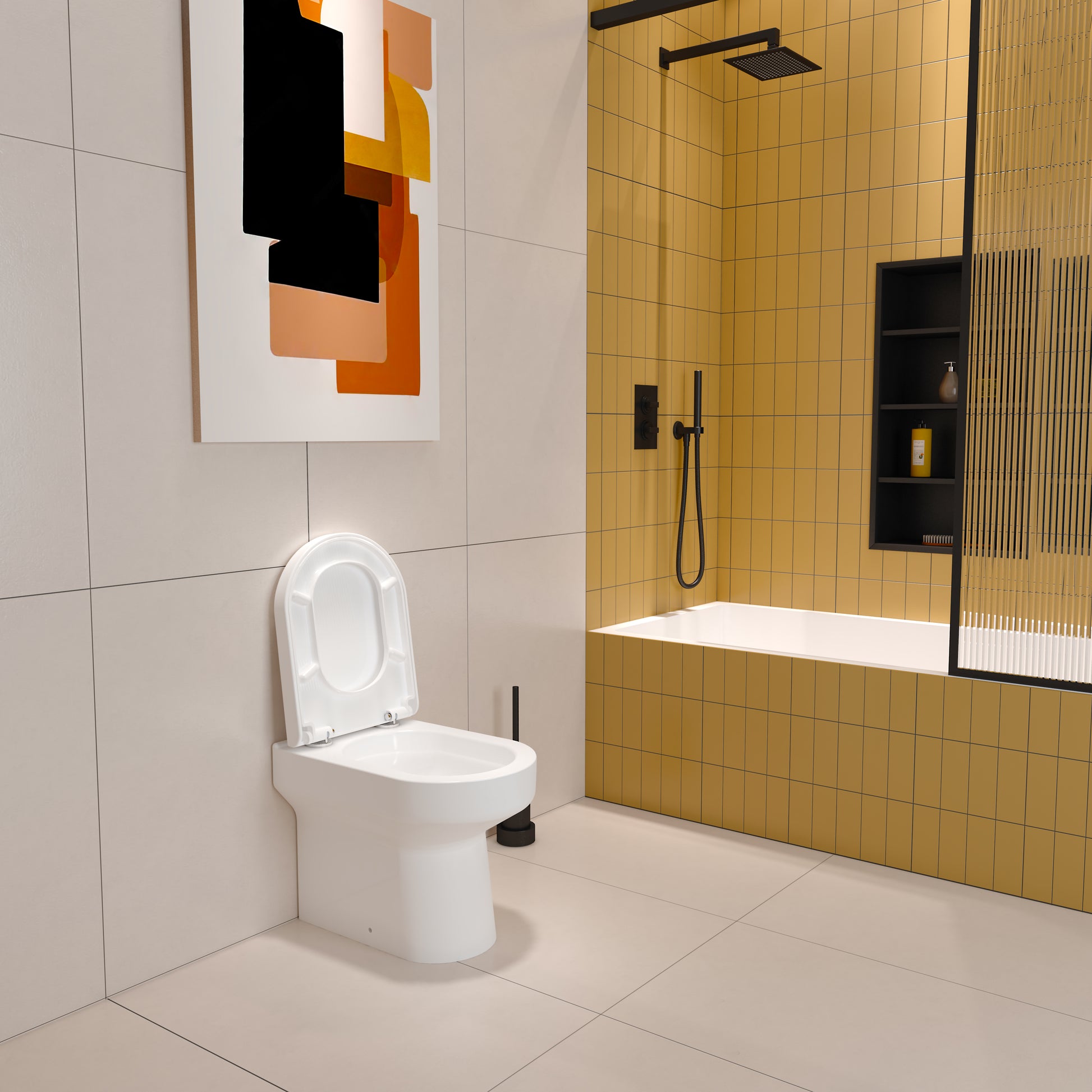 AICA Back To Wall Ceramic Toilet White Soft Close Seat Modern Bathroom