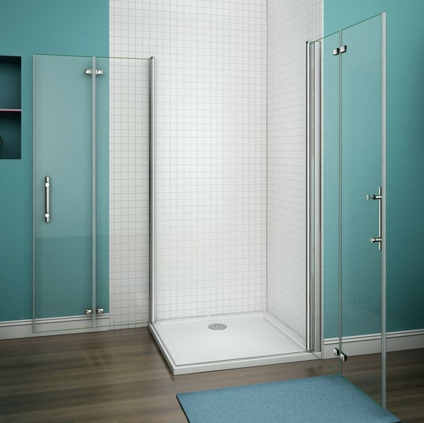 AICA Frameless Bi fold Shower Door Pivot Enclosure Stone Tray