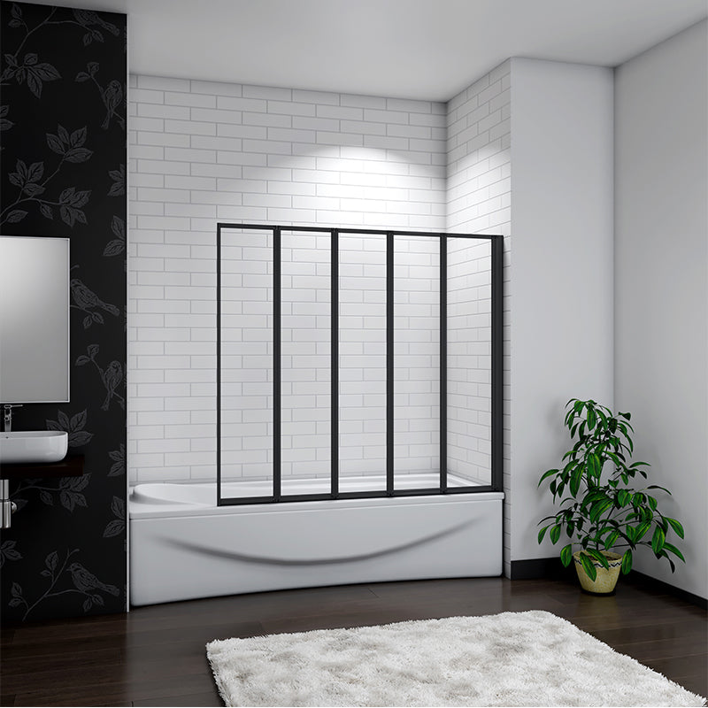 4/5 Fold Bath Shower Screen Panel Black frame 90/100/120cm