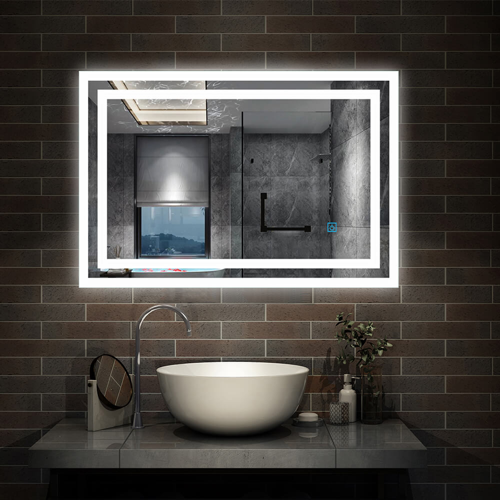 Bathroom Mirror with LED Lights and Demister Pad Wall Mounted