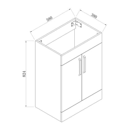 Freestanding 600mm Bathroom Vanity Unit with Basin-White,2 Doors,2 Shelves