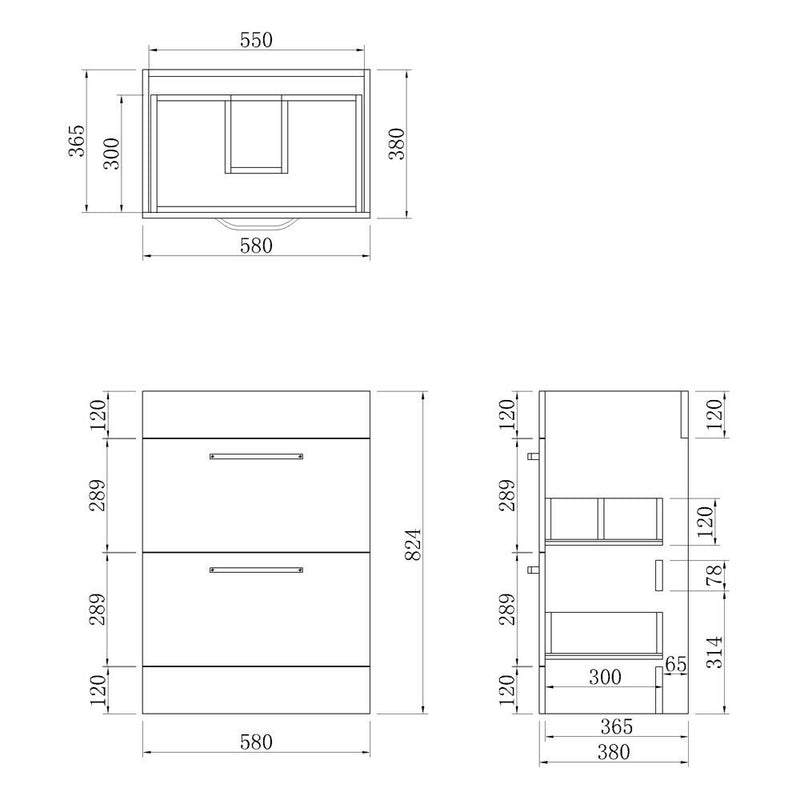 Floor Standing Vanity Units with Basin and Drawers,600mm,White