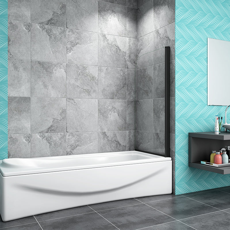 180 degree Pivot Bath Shower Screen Black Frame Glass Panel