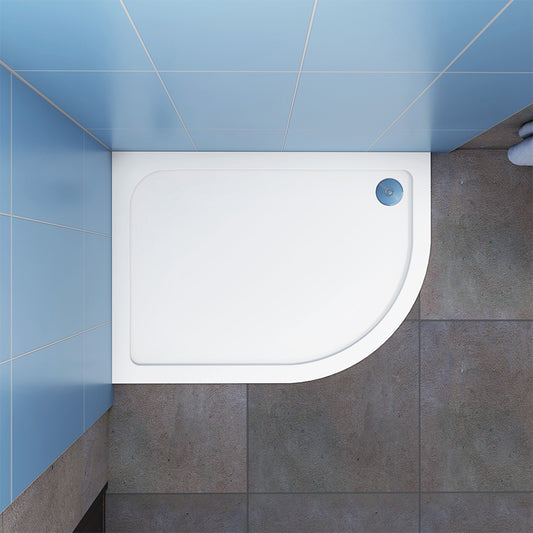 Offset Quadrant shower, Walk in Enclosure Stone White Shower Tray Base Right with Waste Trap