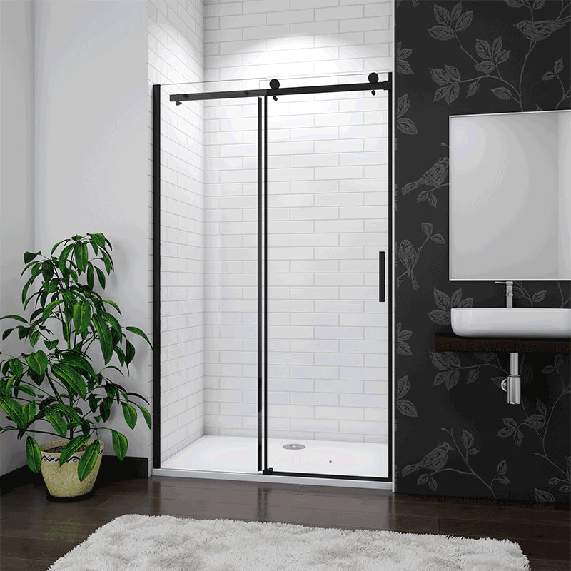 Frameless Sliding Shower Enclosure Black 8mm NANO Glass Screen 195cm