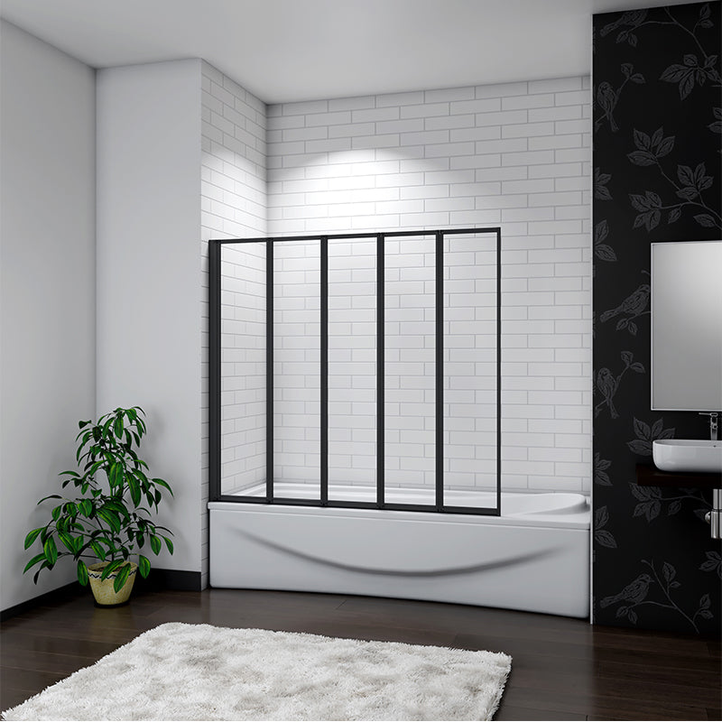 4/5 Fold Bath Shower Screen Panel Black frame 90/100/120cm