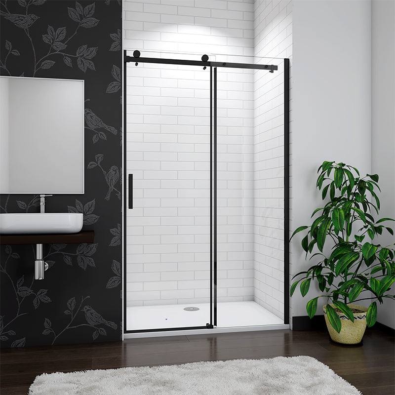 Frameless Sliding Shower Enclosure Black 8mm NANO Glass Screen 195cm