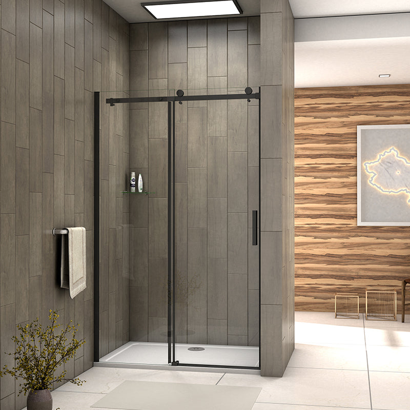 Frameless Sliding Shower Door Black Frame 8mm NANO Glass Tray Optional