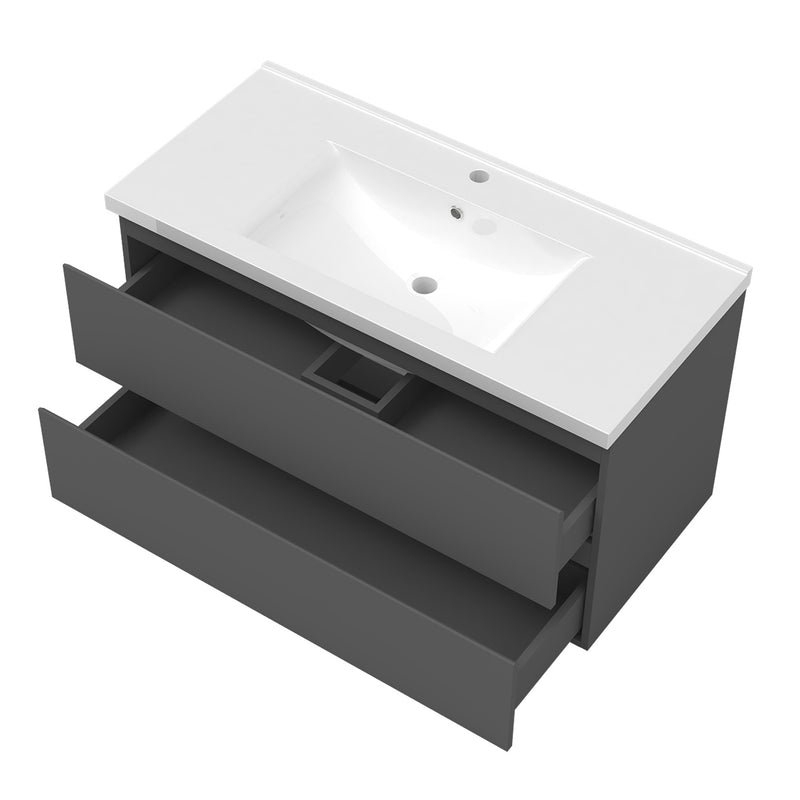 AICA 800mm Wide Wall Mounted Vanity Units and Sink 2 Drawers - Matt Grey