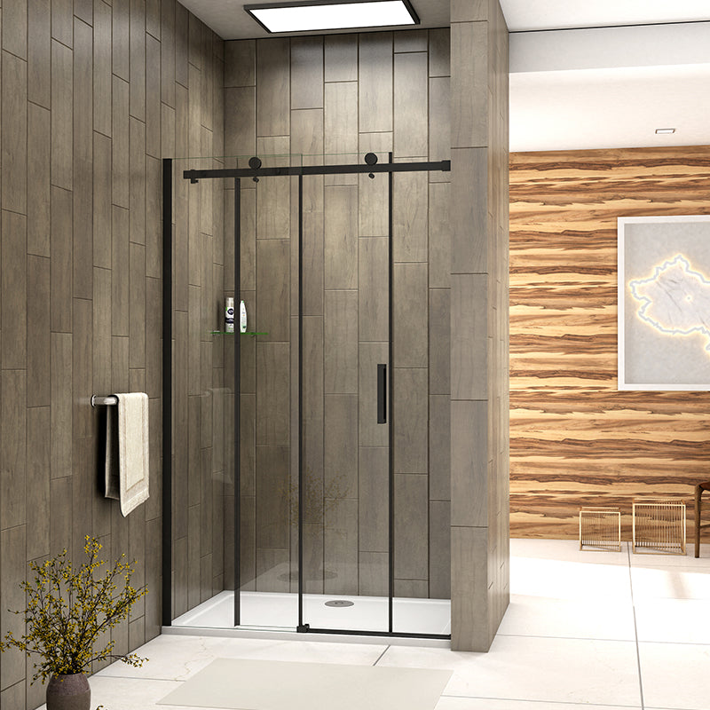 Frameless Sliding Shower Door Black Frame 8mm NANO Glass Tray Optional