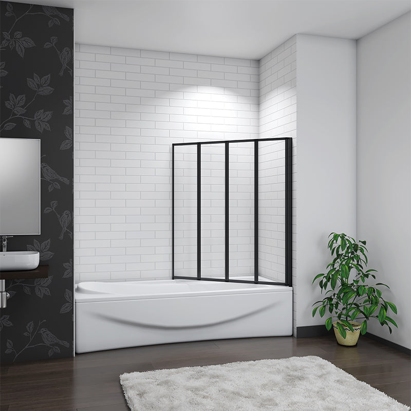 4/5 Fold Bath Shower Screen Panel Black frame 90/100/120cm