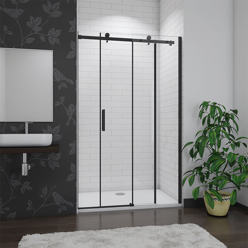 Frameless Sliding Shower Enclosure Black 8mm NANO Glass Screen 195cm