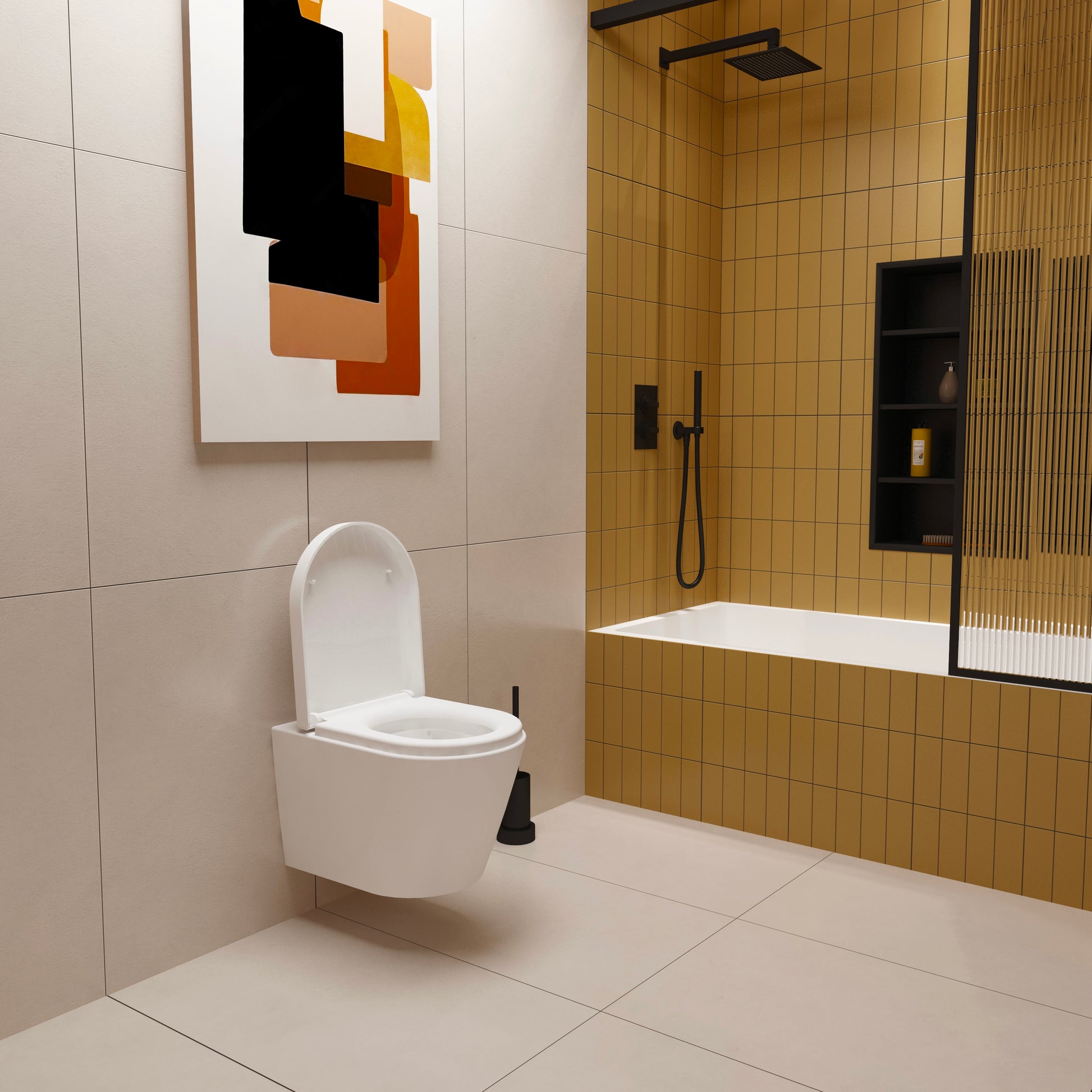 AICA Bathroom Rimless Wall Hung Toilet Soft Close Seat WC White Cerami