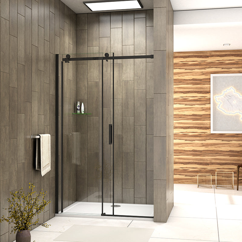 Frameless Sliding Shower Door Black Frame 8mm NANO Glass Tray Optional