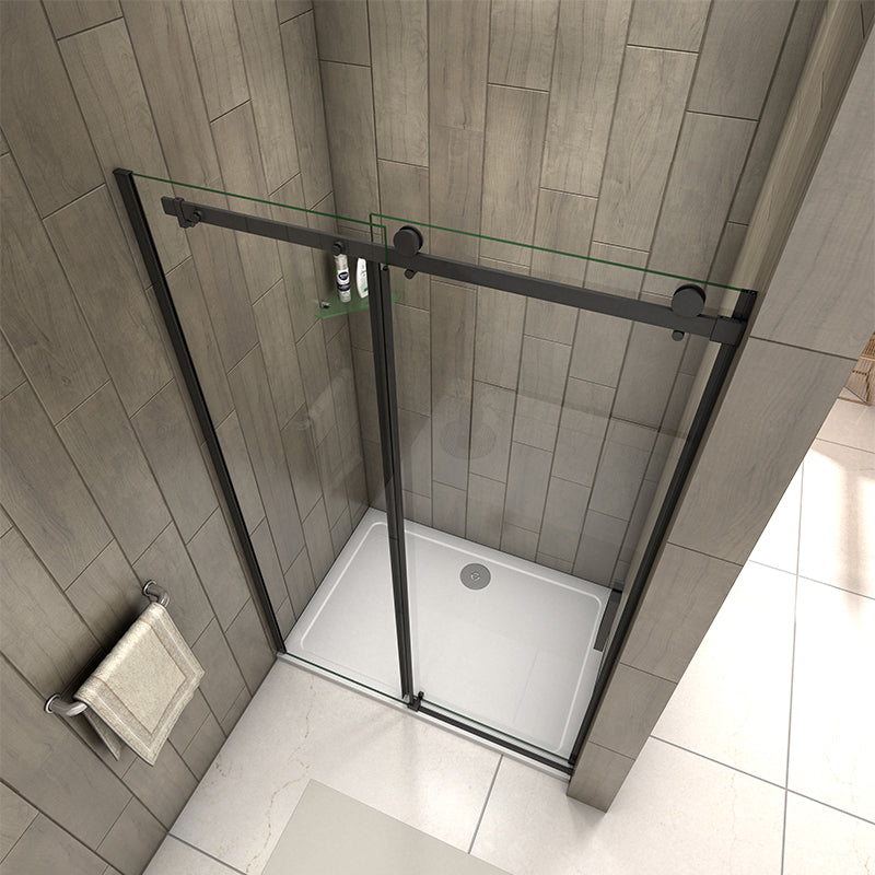 Frameless Sliding Shower Door Black Frame 8mm NANO Glass Tray Optional