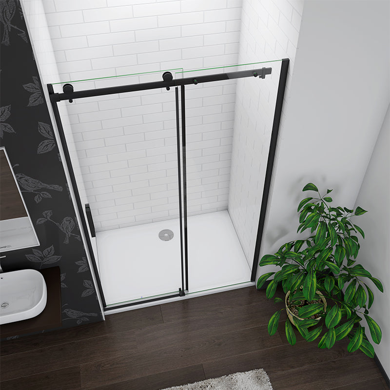 Frameless Sliding Shower Enclosure Black 8mm NANO Glass Screen 195cm