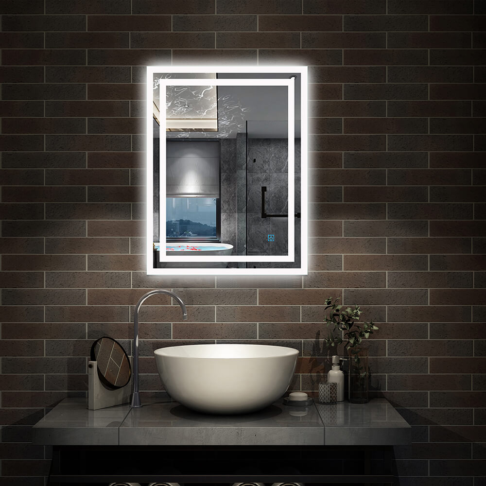 Bathroom Mirror with LED Lights and Demister Pad Wall Mounted