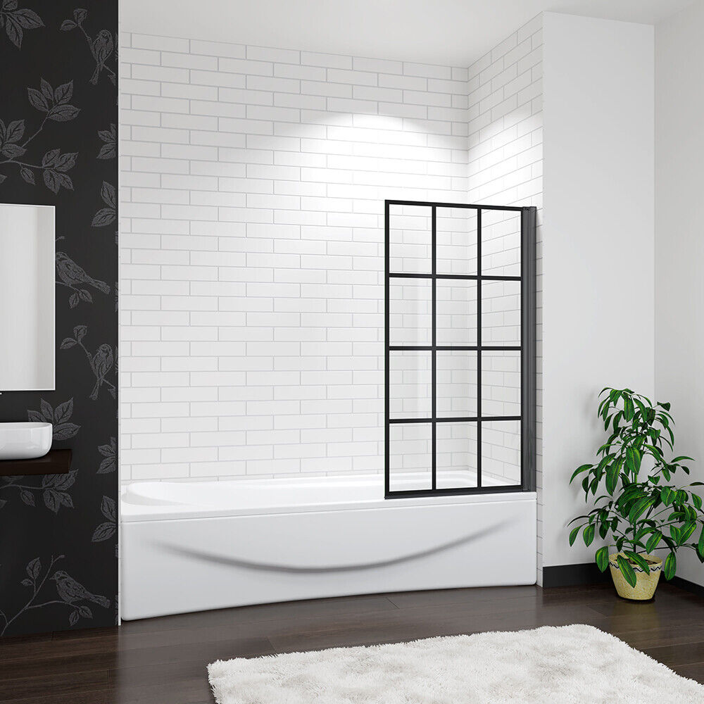 800 AICA Black Pivot Bath Shower screen, Black Silk Door Panel,