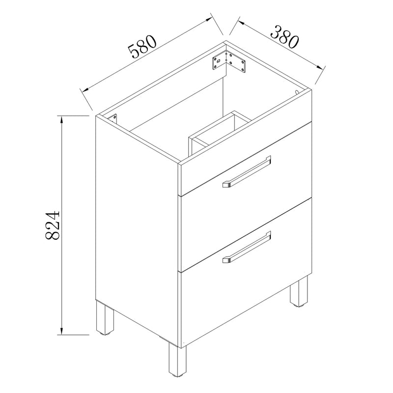 Floor Standing Vanity Units with Basin and Drawers,600mm,White