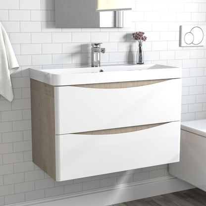 800mm Bathroom Oak Vanity Units with Resinous Sink Wall Mounted