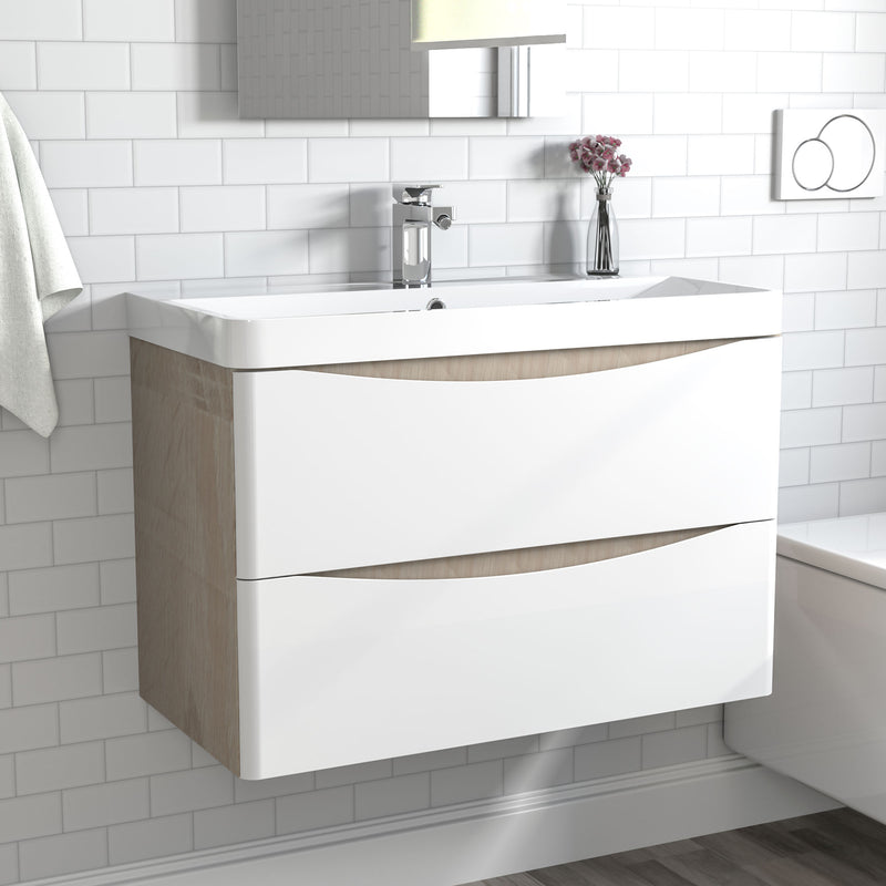 AICA 800mm Bathroom Oak Vanity Units with Resinous Sink Wall Mounted