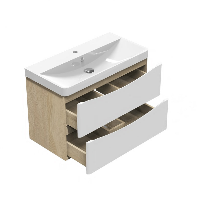 AICA 800mm Bathroom Oak Vanity Units with Resinous Sink Wall Mounted