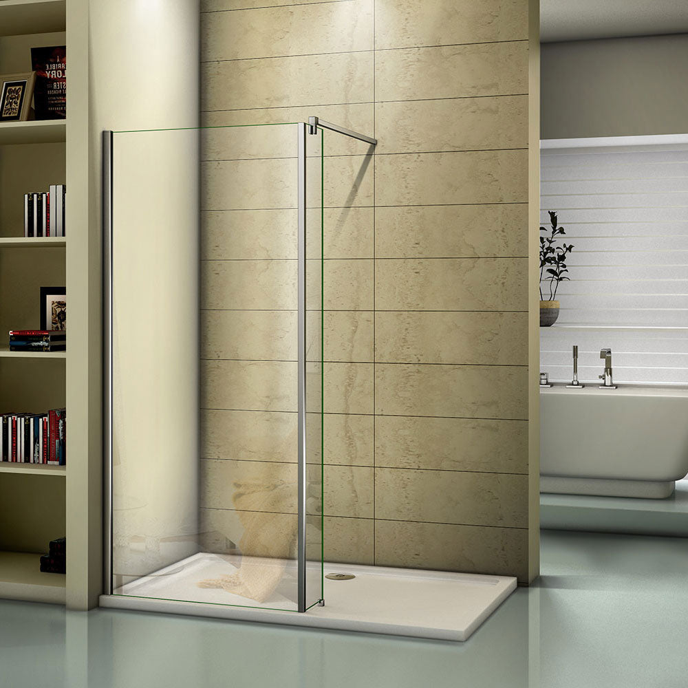 Walk in Shower screen,8mm easy clean glass,flipper Panel,1950, Chrome