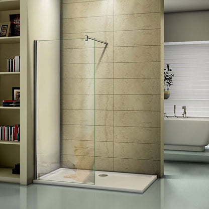 Walk In Shower screen, Tray 1950 1000-1400 Chrome 8mm easy clean Glass,