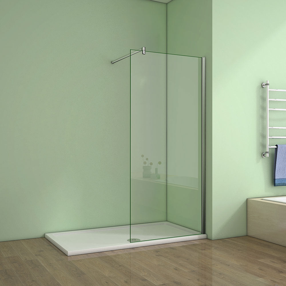 8mm EasyClean Glass Walk In Chrome Shower Screen stone Tray