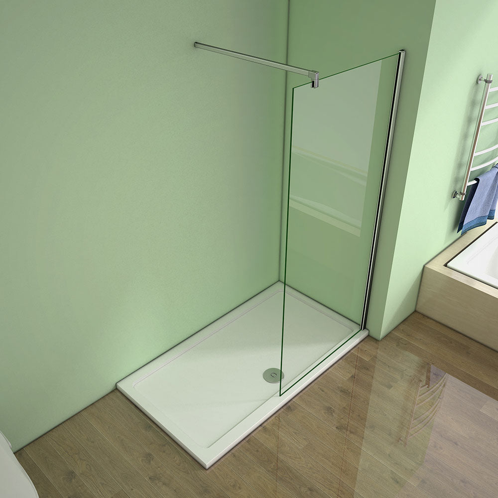 8mm EasyClean Glass Walk In Chrome Shower Screen stone Tray