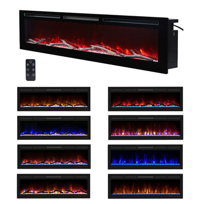 2023 Electric Wall Mounted LED Fireplace 14 Color Wall Inset Black 40 50 60