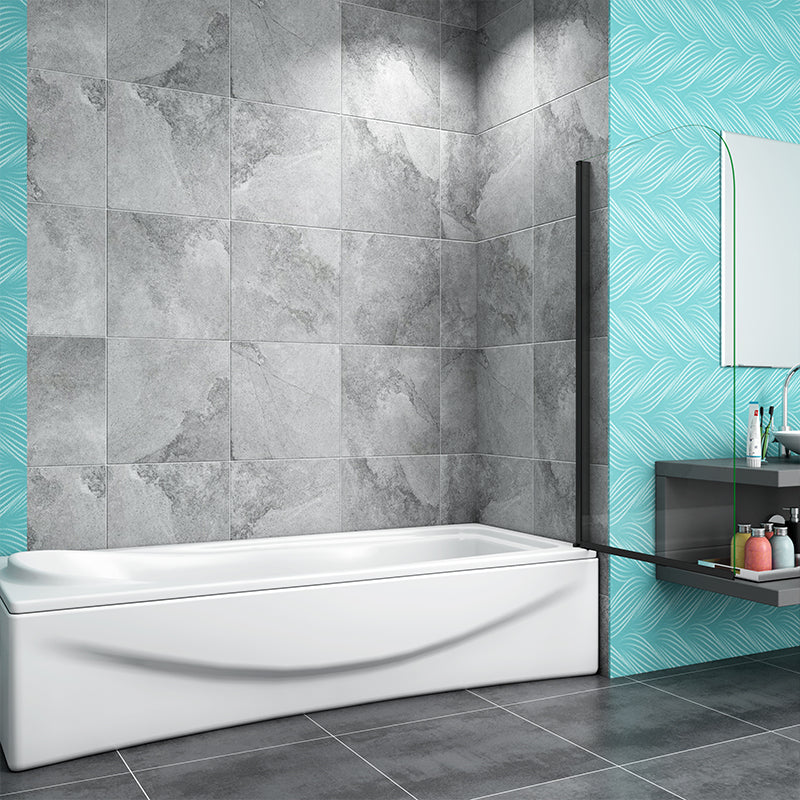 180 degree Pivot Bath Shower Screen Black Frame Glass Panel
