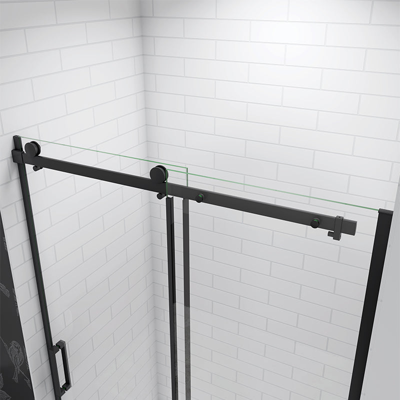 Frameless Sliding Shower Enclosure Black 8mm NANO Glass Screen 195cm