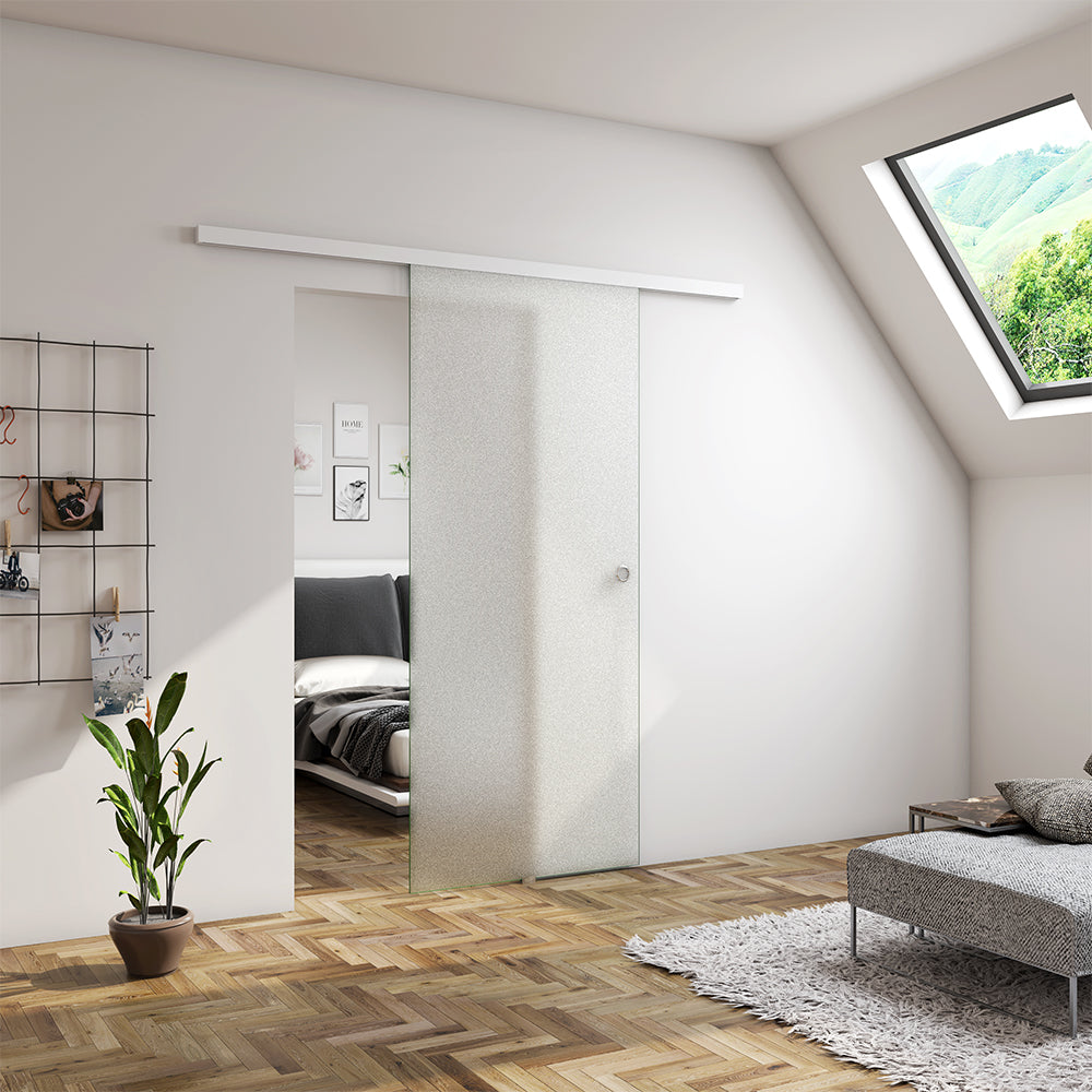 Soft close Sliding Glass Door Indoor 8mm Tempered Glass Frosted Glass