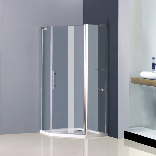900x900mm Frameless pivot Pentagon cubicle,Shower tray Optional