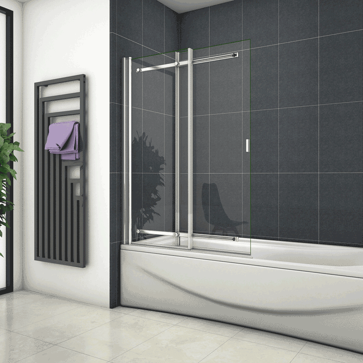 900x1400mm Chrome pivot Sliding Bath Shower Screen 6mm Glass Aica Bathrooms