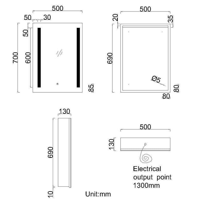 LED Bathroom Mirror Cabinet with Shaver socket and Demister Pad