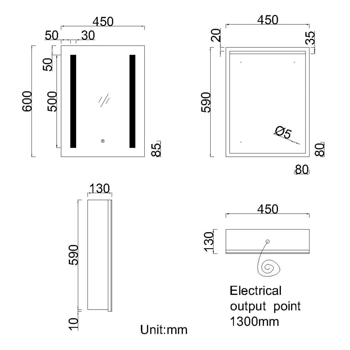 LED Bathroom Mirror Cabinet with Shaver socket and Demister Pad