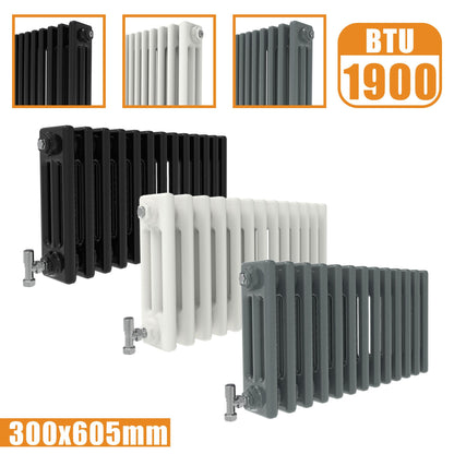 3Column Traditional Cast Iron Style radiator Horizontal 300x605 White Anthracite Vintage Rads