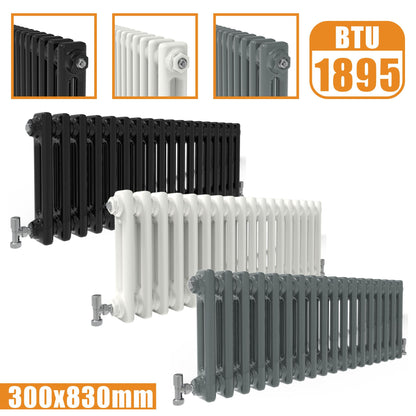 2Column Traditional Cast Iron Style radiator Horizontal 300x830 White Anthracite Vintage Rads