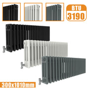 3Column Traditional Cast Iron Style radiator Horizontal 300x1010 White Anthracite Vintage Rads
